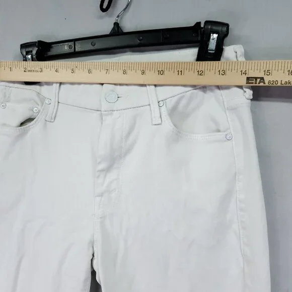 Mother Jeans Women’s 27 Mid Waisted Looker Ankle Fray Glass Slipper White
